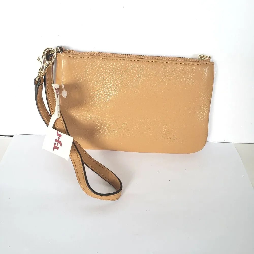 MICHAEL KORS MK Fulton Brown Pebble Leather Zip‎ Around Card Clutch Wristlet New